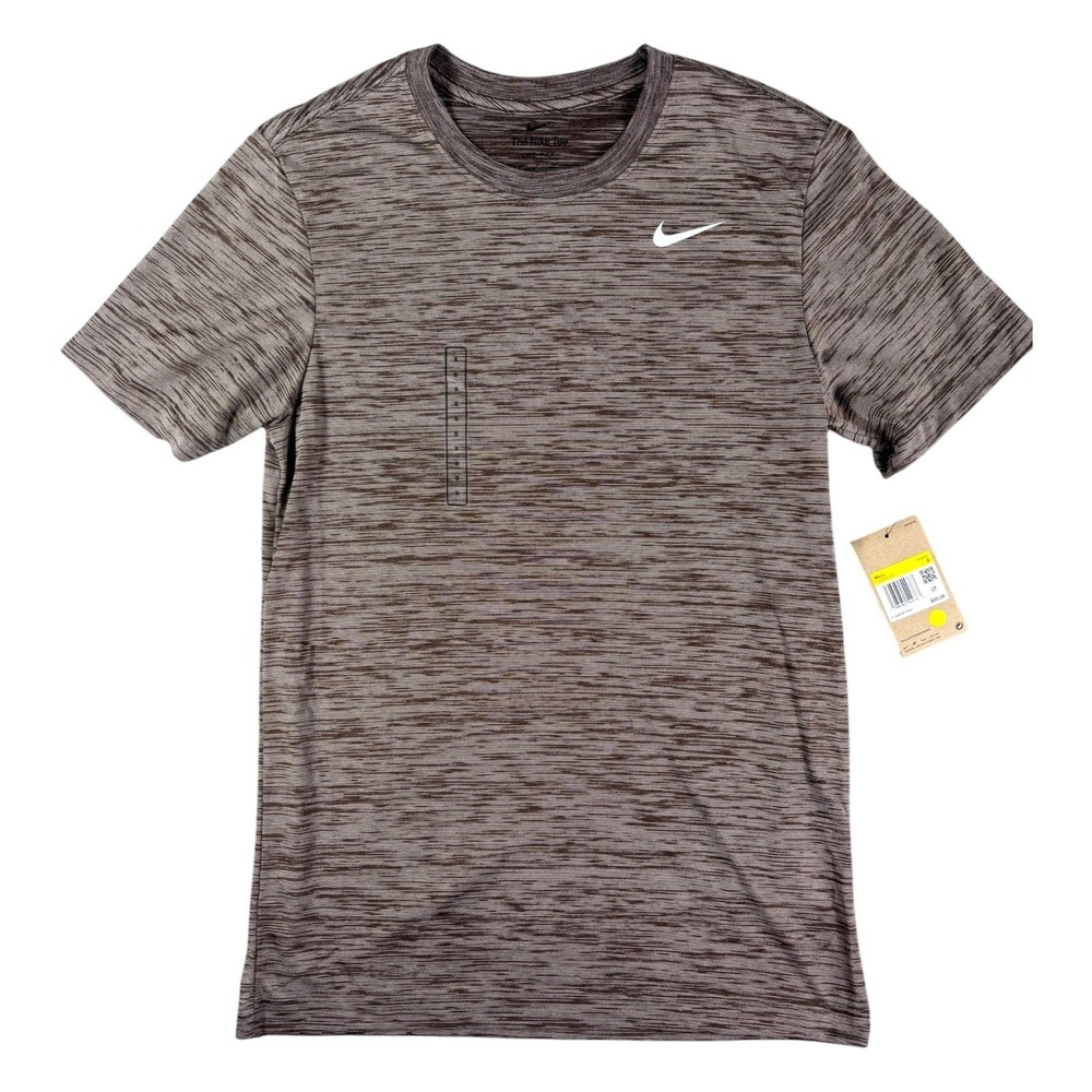 Nike Training Veneer Dri Fit Tee Shirt Mens Small Heathered Brown Legend Swoosh